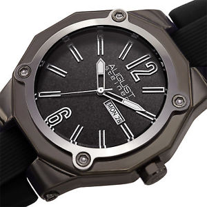 【送料無料】mens august steiner as8232bk raised numerals quartz silicon strap date watch