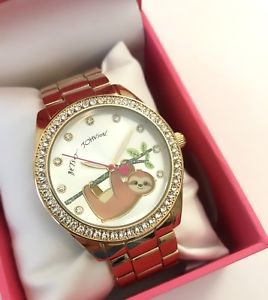 【送料無料】betsey johnson slowering it down sloth bear gold tone bracelet watch bj00685 nwt