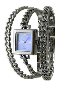 【送料無料】moog paris montre femme avec cadran bleu, bracelet argent en laiton