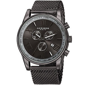 【送料無料】mens akribos xxiv ak813gn chronograph date complication swiss quartz mesh watch