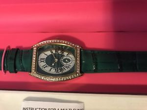 【送料無料】isaac mizrahi live green leather strap watch with rectangular case with tags