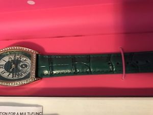 【送料無料】isaac mizrahi live green leather strap watch with rectangular case with tags