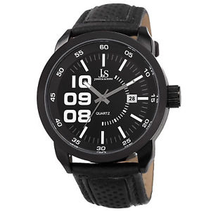 【送料無料】mens joshua amp; sons jx106bk quartz movement date genuine leather strap watch