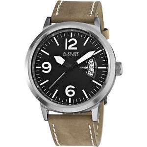 【送料無料】 mens august steiner as8012wt quartz date beige genuine leather strap watch