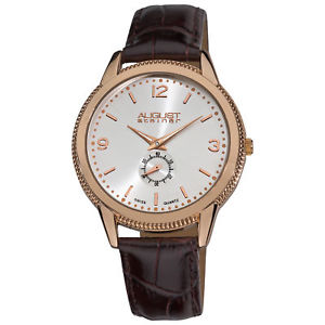 【送料無料】 mens august steiner as8020rg rosetone swiss quartz brown leather watch