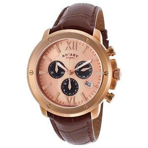 【送料無料】used rotary mens quartz watch gold steel case and leather strap gs0284025