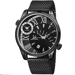 【送料無料】mens joshua amp; sons jx112bk two time zone date complication mesh bracelet watch