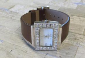 【送料無料】ecclissi sterling silver clear stone womens wristwatch w leather strap 8h7555