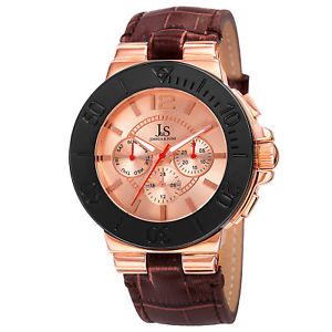 【送料無料】mens joshua amp; sons js96rgbr two time zone date complication leather strap watch