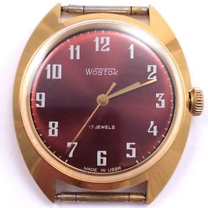 【送料無料】*us seller* vintage soviet vostok windup watch, gilt case ussr, vgc srvcd 766