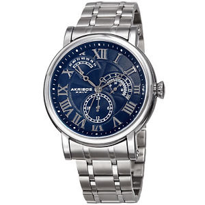 【送料無料】mens akribos xxiv ak1001ssbu quartz multifunction silverblue bracelet watch
