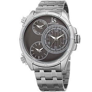 【送料無料】mens joshua amp; sons jx128ssb triple time zone stainless steel bracelet watch