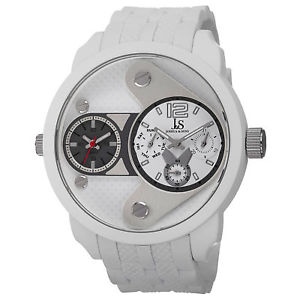 【送料無料】mens joshua amp; sons js52wt two time zone date quartz white silicone strap watch