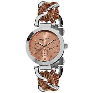 【送料無料】womens akribos xxiv ak564ttr two time zone date quartz link bracelet watch