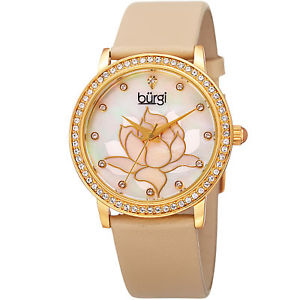 【送料無料】womens burgi bur159cm swarovski crystal bezel mother of pearl flower watch