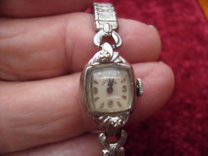 【送料無料】vintage watch lady elgin brand usa 14k white gold case working