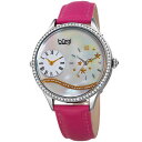 yzwomens burgi bur184pk crystal two time mother of pearl pink leather strap watch