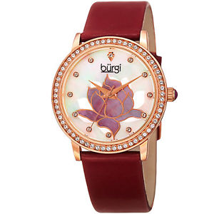【送料無料】womens burgi bur159rd swarovski crystal bezel mother of pearl flower watch