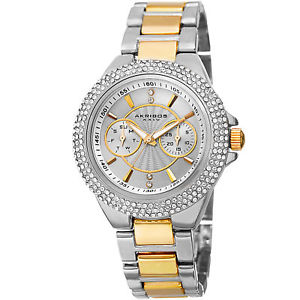 【送料無料】 womens akribos xxiv ak789ttg dazzling crystal multifunction twotone watch