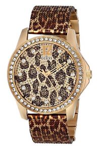 【送料無料】neues angebotguess womens u0333l1 animal print mesh goldtone watch