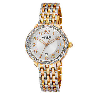 【送料無料】akribos xxiv akr831ttg womens quartz swarovski crystal bezel bracelet watch