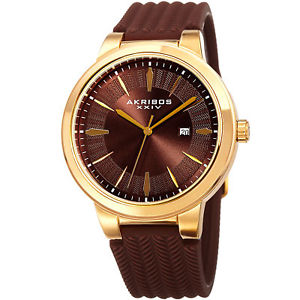 【送料無料】akribos xxiv mens ak1007ygbr date goldbrown silicone tire tread design watch