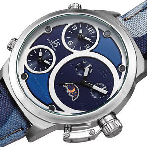 【送料無料】mens joshua amp; sons jx131bu triple time zone moon phase quartz camouflage watch