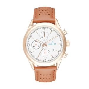 【送料無料】elliot chronograph watch with brown and grey genuine leather with stainless 【送料無料】elliot chronograph watch with brown and grey genuine leather with stainless