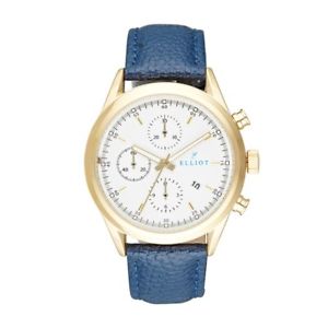 【送料無料】elliot grained genuine leather watch with gold stainless steel case and white