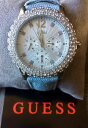 yzguess womens quartz watch w0336l7 silver with crystals amp; denim strap x mas gift