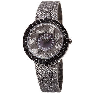 【送料無料】womens burgi bur118bk floating crystals mother of pearl hammered bracelet watch