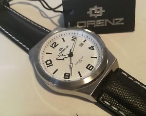 【送料無料】orologio uomo lorenz,sporting club,bianco,cinturino in pelle,40 mm,solo tempo