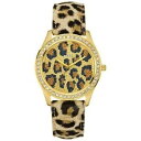 【送料無料】 guess catwalk leopard gold swarovski lady leather strap watch u85109l1 nwt