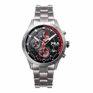 【送料無料】orologio cronografo uomo fila 38001002 cassa acciaio quadrante nero indici red