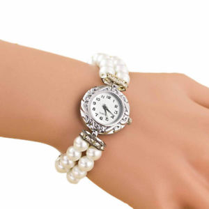 【送料無料】elegant czech glass pearl 2 strand beaded wrist watch