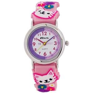 【送料無料】ravel time teacher girls 3d kitten pink rubber strap watch telling time award