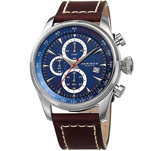 【送料無料】mens akribos xxiv ak915bu chronograph brown leather with white stitching watch 【送料無料】mens akribos xxiv ak915bu chronograph brown leather with white stitching watch