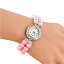 【送料無料】elegant pink czech glass pearl 2 strand beaded wrist watch