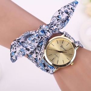 【送料無料】beautiful blue floral strap quartz gold watch by geneva