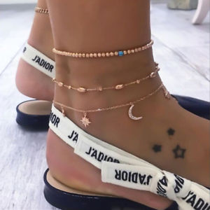 【送料無料】sweet gold anklet beads moon star multilayer chain barefoot sandals anklets for