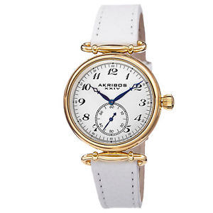 【送料無料】 womens akribos xxiv ak704wt goldtone swiss quartz leather strap watch