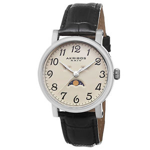 【送料無料】 mens akribos xxiv ak633ssw ampm indicator genuine leather strap watch