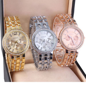【送料無料】women crystal rhinestone analog quartz stainless steel wrist watches gift box