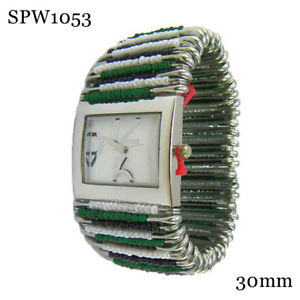 【送料無料】safety pin beaded fashion watch 30mm whitegreen