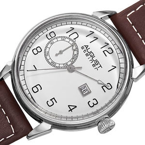 【送料無料】 mens august steiner as8182ssbr swiss day amp; date brown leather strap watch