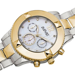 【送料無料】 womens august steiner as8107ttg swiss quartz crystal mop twotone watch