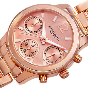 【送料無料】womens akribos xxiv ak709rg swiss multifunction rosetone stainless steel watch