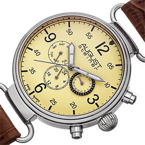 【送料無料】 mens august steiner as8131br swiss quartz daydate brown leather watch