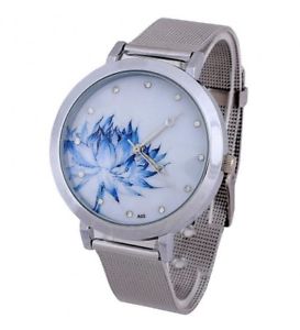 【送料無料】montre femme argent lotus bleu avec strass japa fashion jewelry