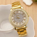 gold arenaceous rhinestone casual quartz watch women full steel watches luxur